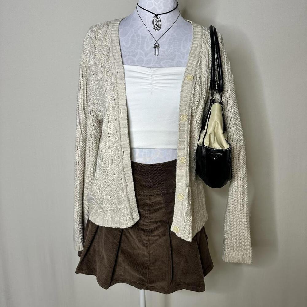 Empire Brown Corduroy Pleaded Mini Skirt Sz S